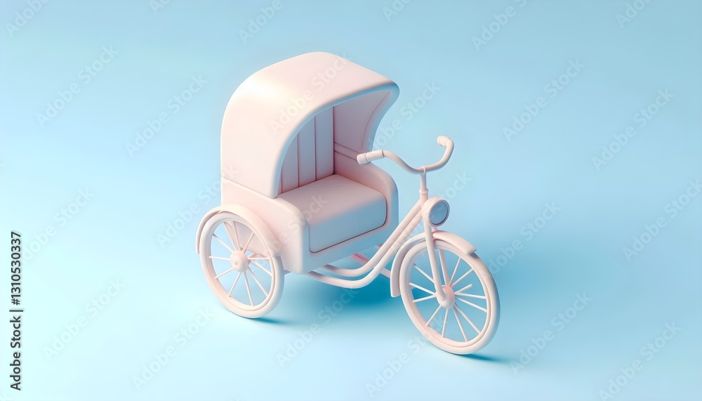 Fototapeta premium Adorable pedicab with minimalist design and soft pastel blue background in clean modern style