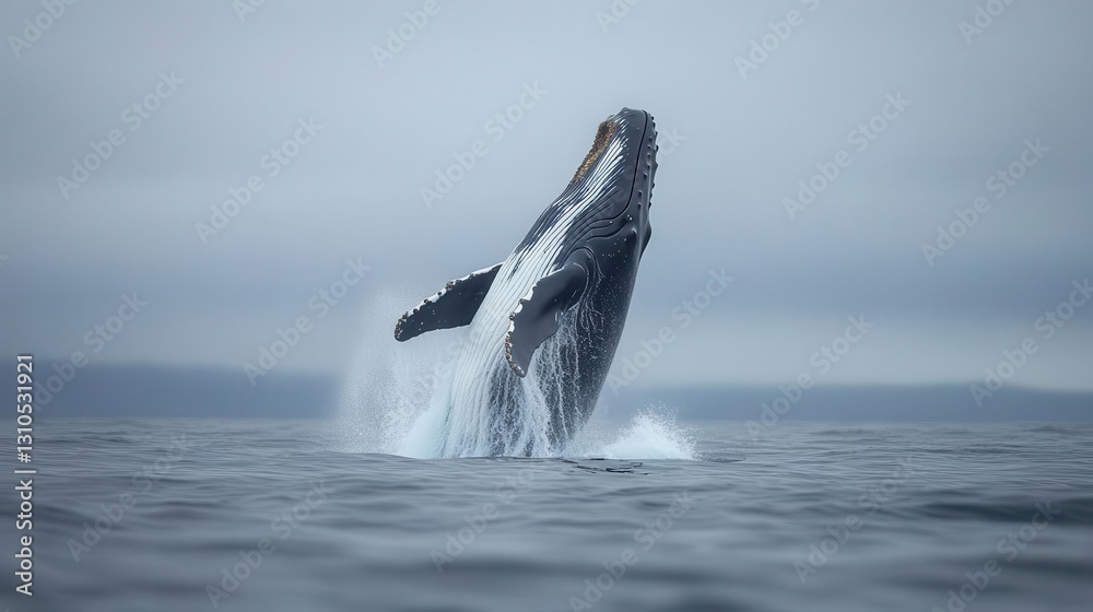 Fototapeta premium Whale breaching in the ocean, powerful display of nature