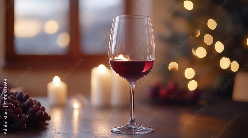 Wine glass with red wine, soft candlelight in the background Wine glass with red wine, soft candlelight in the background