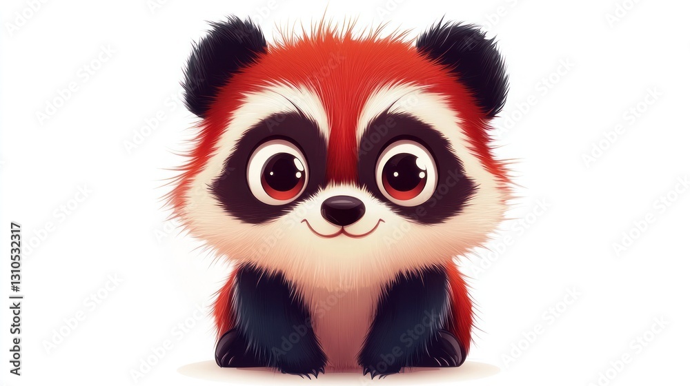 Fototapeta premium A smiling cartoon creature with cute big eyes and fluffy fur