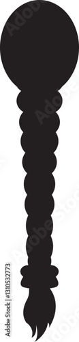 Hair Braided Silhouette icon . There's a bun, a braid a loose wavy hairstyle. long female fashion plait. Vector of human hair in natural black color ribbon isolated on transparent background
