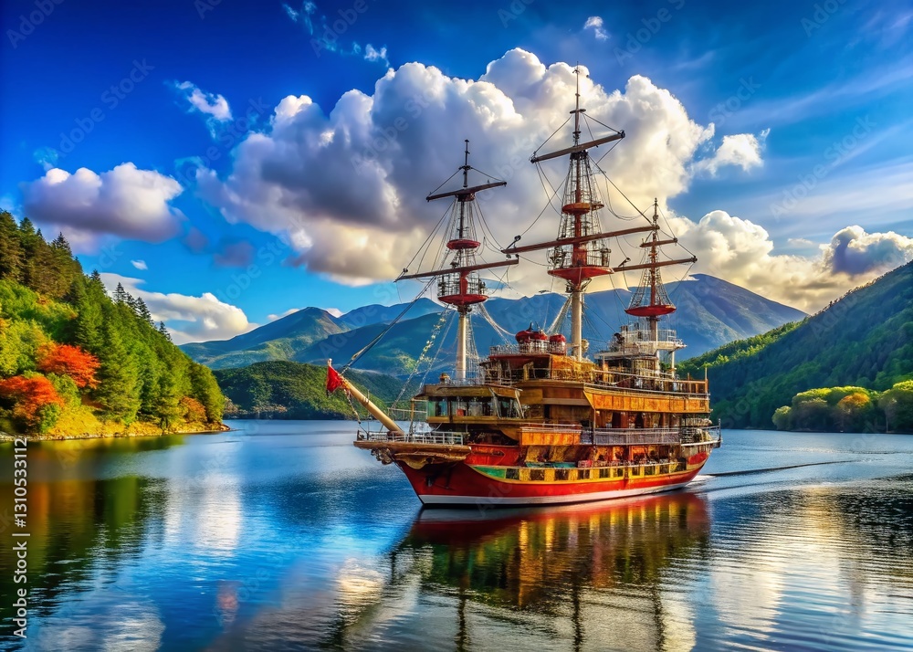 Hakone Lake Pirate Ship Cruise: Stunning Japanese Scenery with High Depth of Field Hakone Lake Pirate Ship Cruise: Stunning Japanese Scenery with High Depth of Field