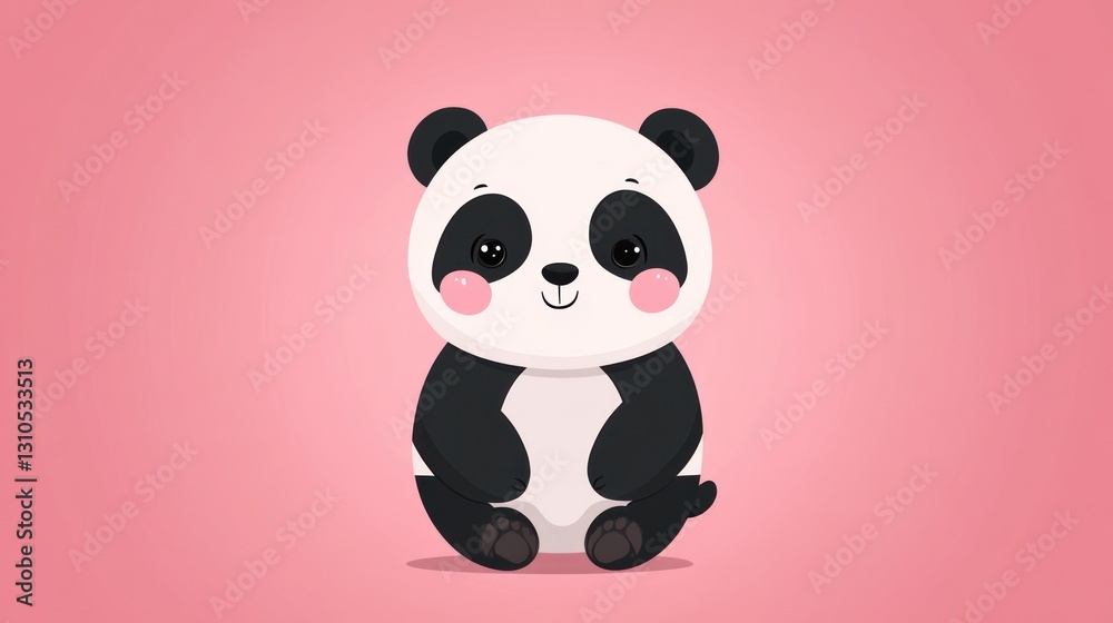 Naklejka premium A Cute Panda Bear Sitting Happily Against Pink Background