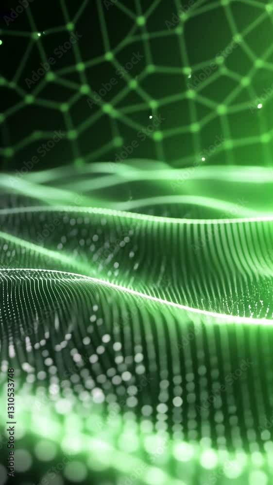 Abstract green wave pattern with glowing dots and interconnected lines, creating a digital landscape Abstract green wave pattern with glowing dots and interconnected lines, creating a digital landscape