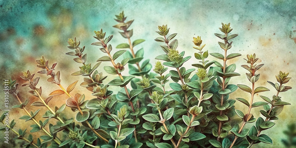 Obraz premium Hand-Drawn Thyme Texture: Rustic Homesteading Botanical Illustration