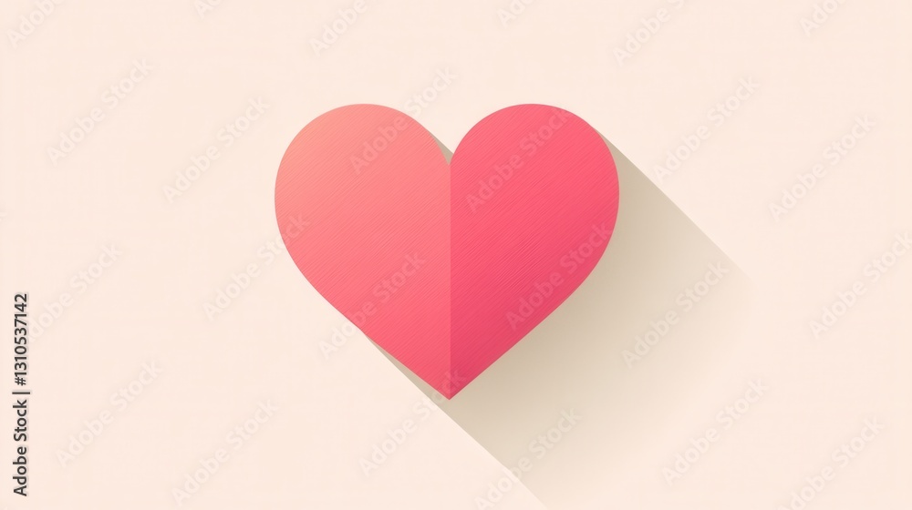 Minimalist heart icon with soft shadows in warm pink tones for modern design inspiration and creativity Minimalist heart icon with soft shadows in warm pink tones for modern design inspiration and creativity