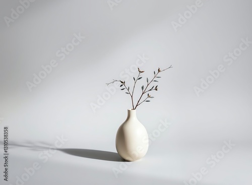 Vase with Flowers against White Wall photo