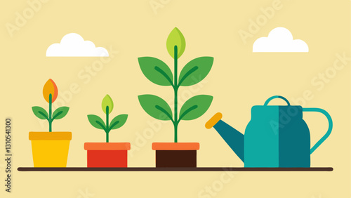 Minimalist Garden A garden with just a few plants and a simple watering can representing how growing your own food can be a minimalistic lifestyle choice that saves money.