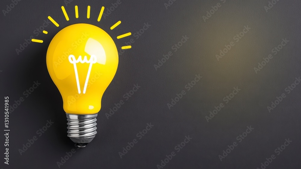 Bright Yellow Light Bulb with Creative Ideas Concept on Wall Bright Yellow Light Bulb with Creative Ideas Concept on Wall