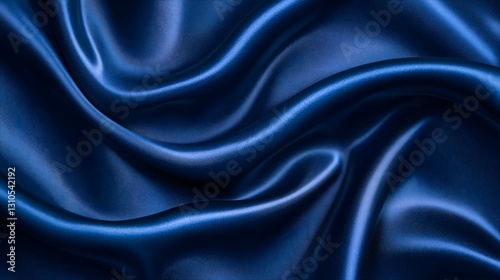 Luxurious deep blue satin fabric with smooth, flowing folds and a silky sheen. The elegant and rich texture creates a sophisticated aesthetic, perfect for fashion and interior design.