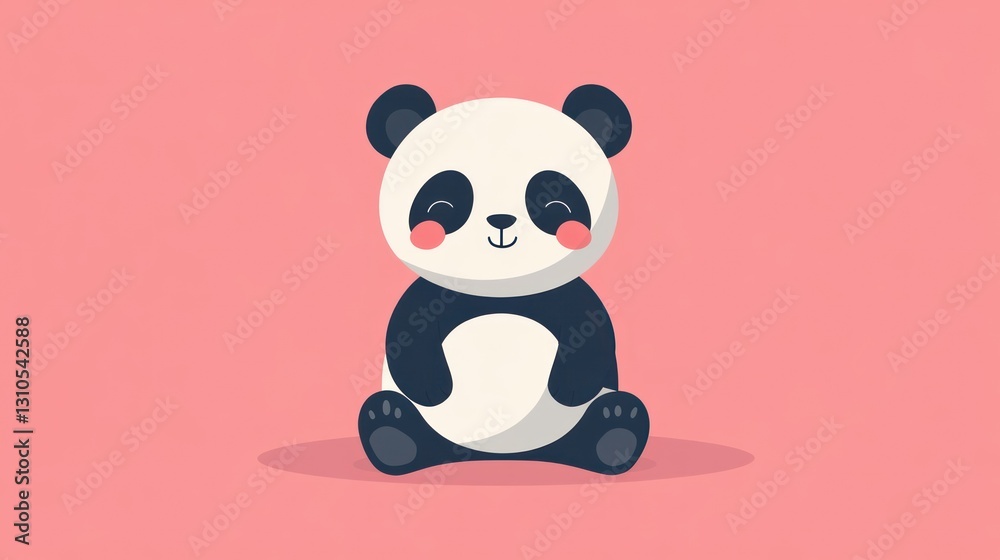 Naklejka premium An adorable cartoon panda sits on a plain pink colored background