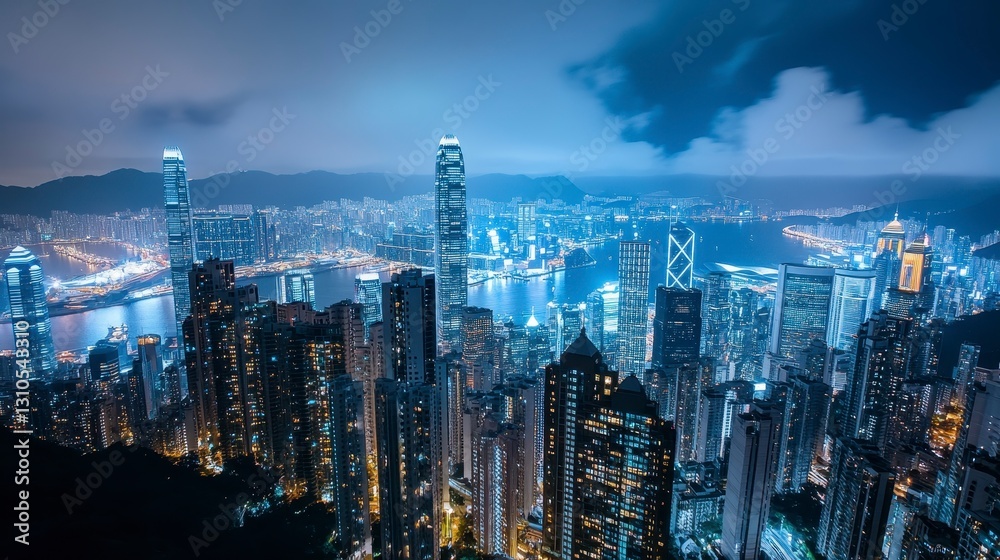 Stunning Night View of Hong Kong Cityscape with Skyscrapers and Lights Stunning Night View of Hong Kong Cityscape with Skyscrapers and Lights