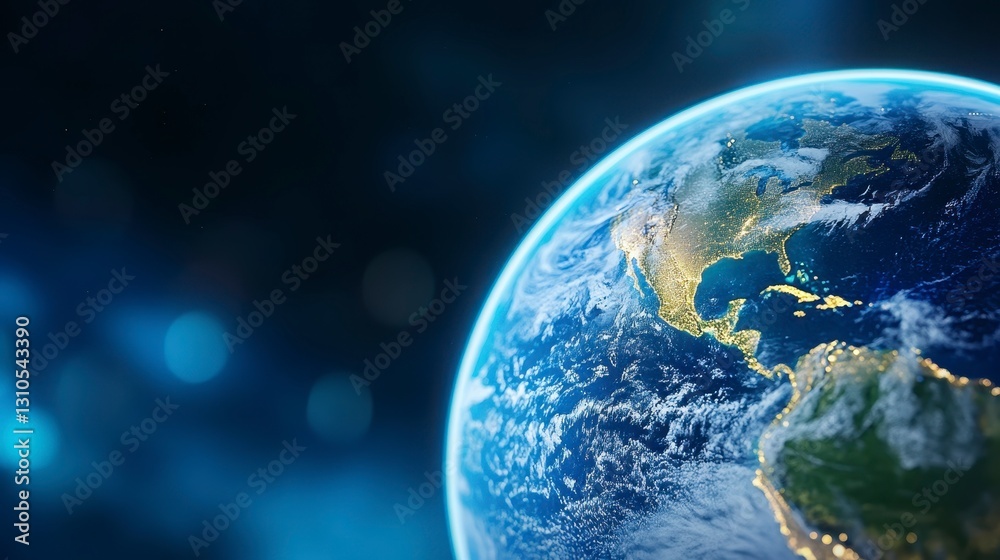 Fototapeta premium Stunning View of Earth from Space with Glowing City Lights