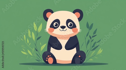 Obraz na płótnie A cute cartoon panda sitting in a green grassy environment w salonie