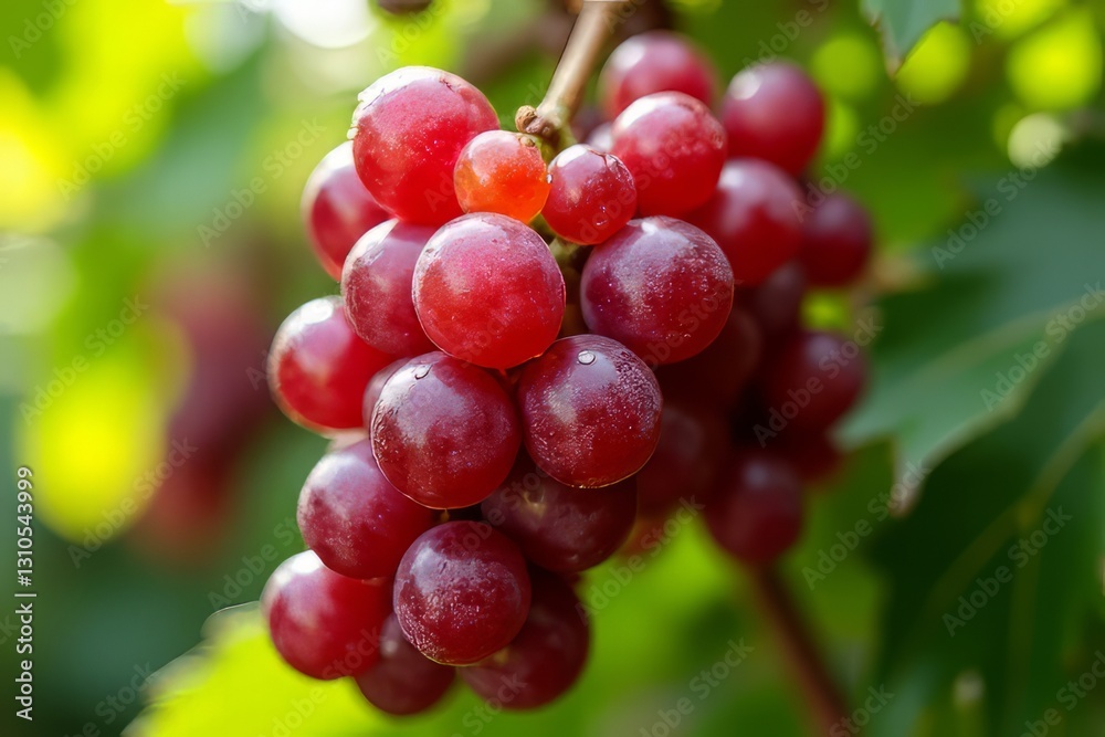 Close-up of a bunch of fresh red grapes on the vine Close-up of a bunch of fresh red grapes on the vine