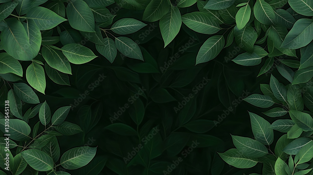 Green foliage pattern designed for seamless repetition with layered back and front leaves Green foliage pattern designed for seamless repetition with layered back and front leaves