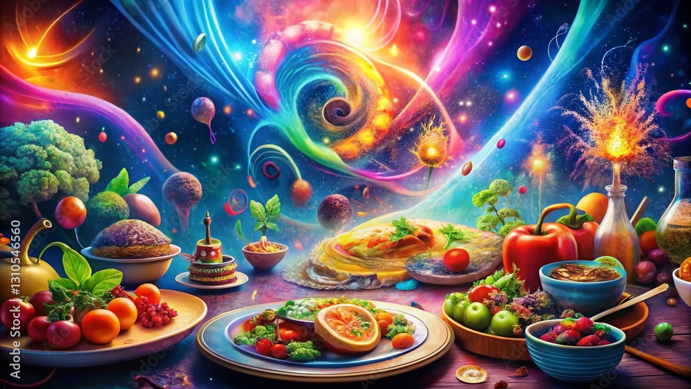 Fototapeta premium Hypnotic Psytrance Album Cover: Abstract Fairytale Food Art