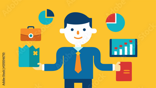 Investor with a Portfolio A cartoon figure holding a portfolio binder with various icons stocks bonds real estate showcasing the idea that an ETF contains multiple investments.
