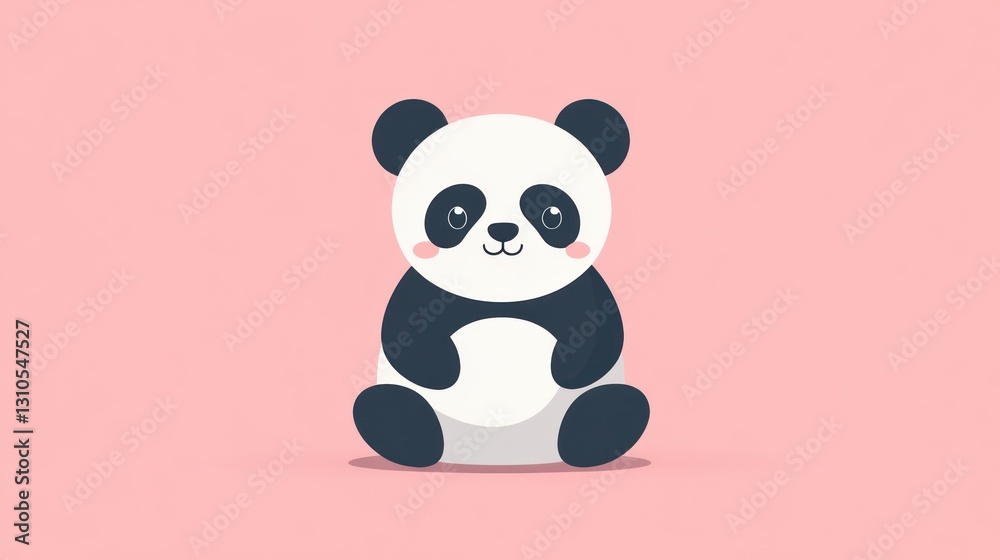 A cute smiling panda bear sitting with pink background A cute smiling panda bear sitting with pink background