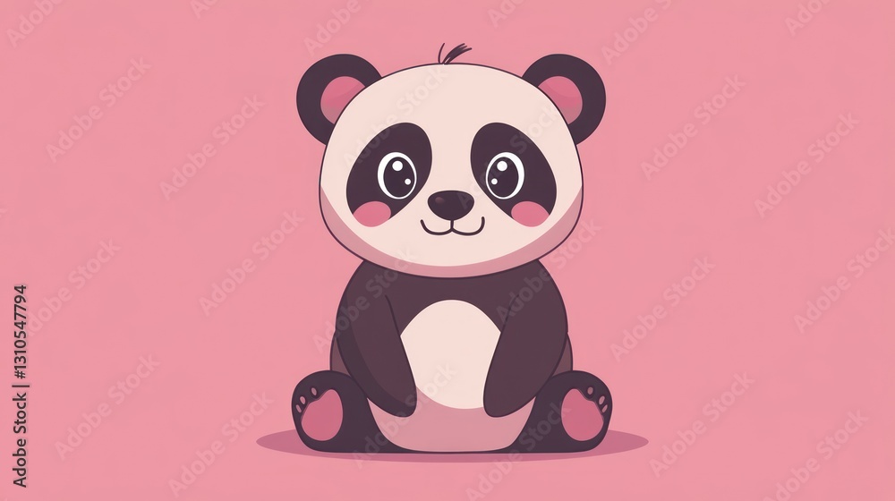 A Cute Cartoon Panda Smiling and Sitting on Pink Background A Cute Cartoon Panda Smiling and Sitting on Pink Background
