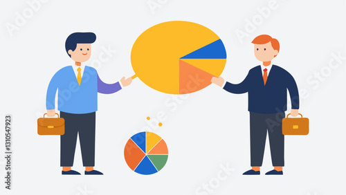 Personalized Portfolio An illustration of a financial advisor presenting a pie chart showing a diversified investment portfolio to an affluent client with distinct segments labeled