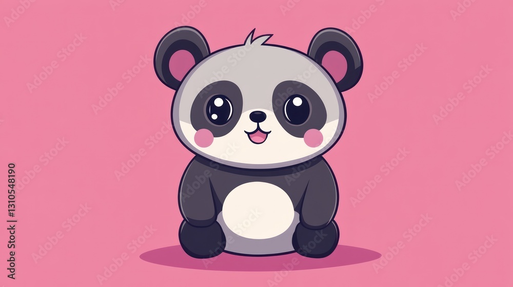 A Cute Panda Cartoon Character Sitting Happily In The Pink Space A Cute Panda Cartoon Character Sitting Happily In The Pink Space
