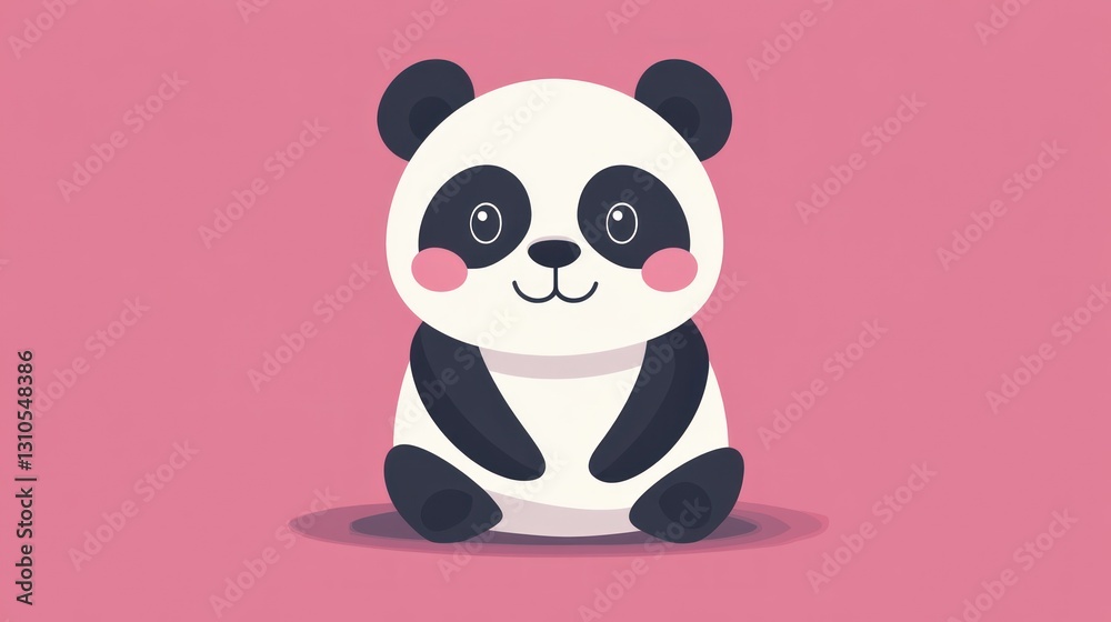 Naklejka premium A Cute Cartoon Panda Bear Sitting on a Pink Background