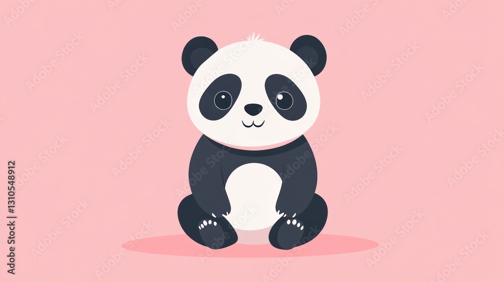 Adorable cartoon panda bear sitting on a solid pink background Adorable cartoon panda bear sitting on a solid pink background
