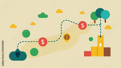 Journey Map A treasure map showing different routes to financial growth with Mutual Funds marked as a key stop signaling a safe pathway through investment options.