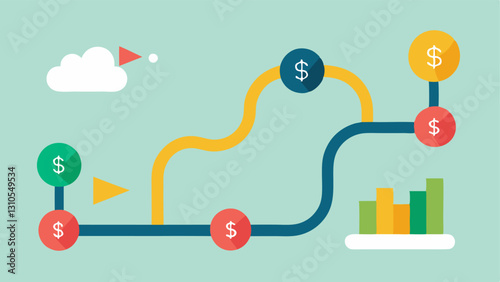 Investment Roadmap A roadmap illustration leading to a financial goal with fractional shares marked along the way as key stopovers symbolizing steps toward financial aspirations.
