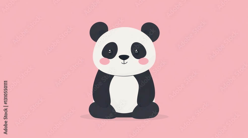 An adorable cartoon panda sitting against a soft pink background An adorable cartoon panda sitting against a soft pink background