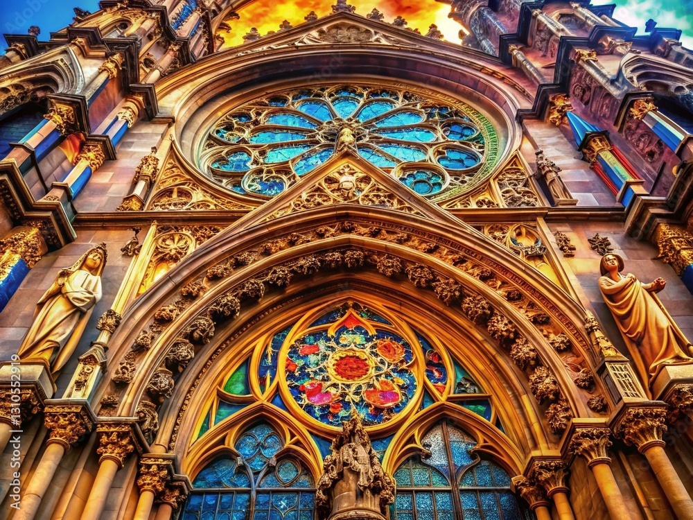 Obraz premium Intricate Stone Carving: Macro Detail of Gothic Cathedral Architecture