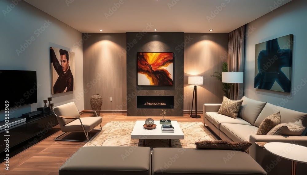 Modern Living Room Interior with Art and Elegant Decor Elements Modern Living Room Interior with Art and Elegant Decor Elements