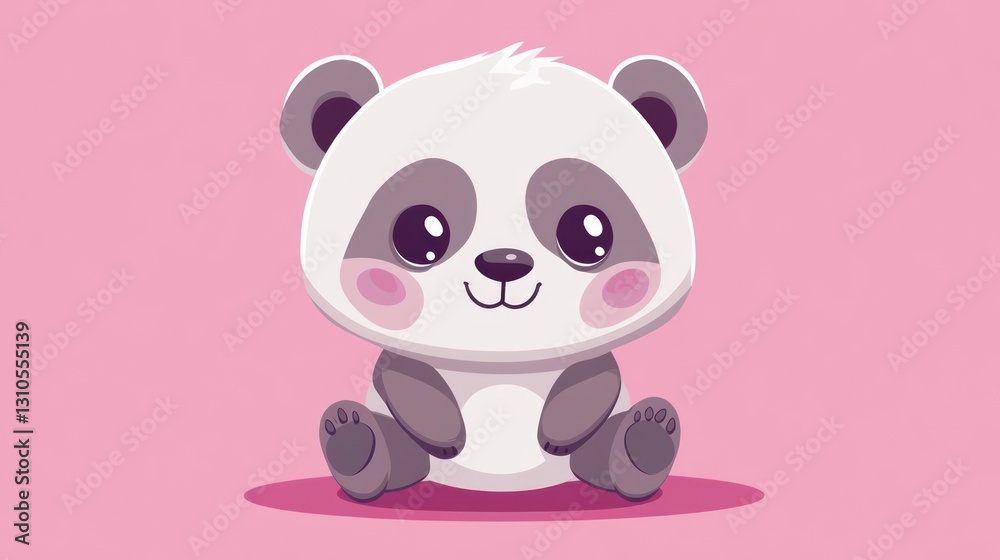 A Cute Little Panda Bear Sitting On A Pink Surface A Cute Little Panda Bear Sitting On A Pink Surface
