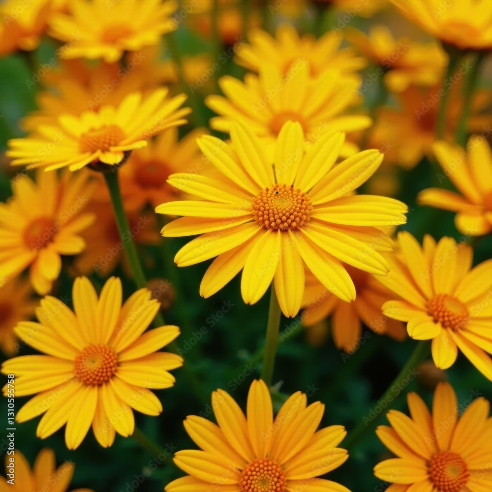 Vibrant yellow & orange daisy blooms, close-up , flowers, bright Vibrant yellow & orange daisy blooms, close-up , flowers, bright