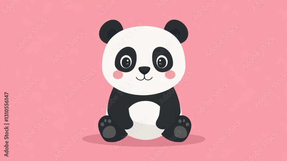 Naklejka premium A cute cartoon panda with black and white markings sits down