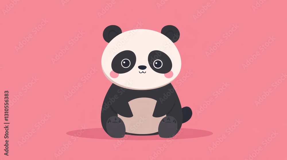 Fototapeta premium A cute cartoon panda is sitting on a pink background