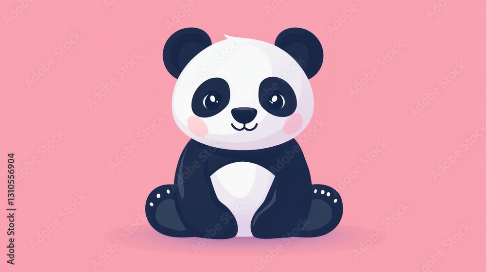 A cute illustration of a panda bear sitting on pink background A cute illustration of a panda bear sitting on pink background