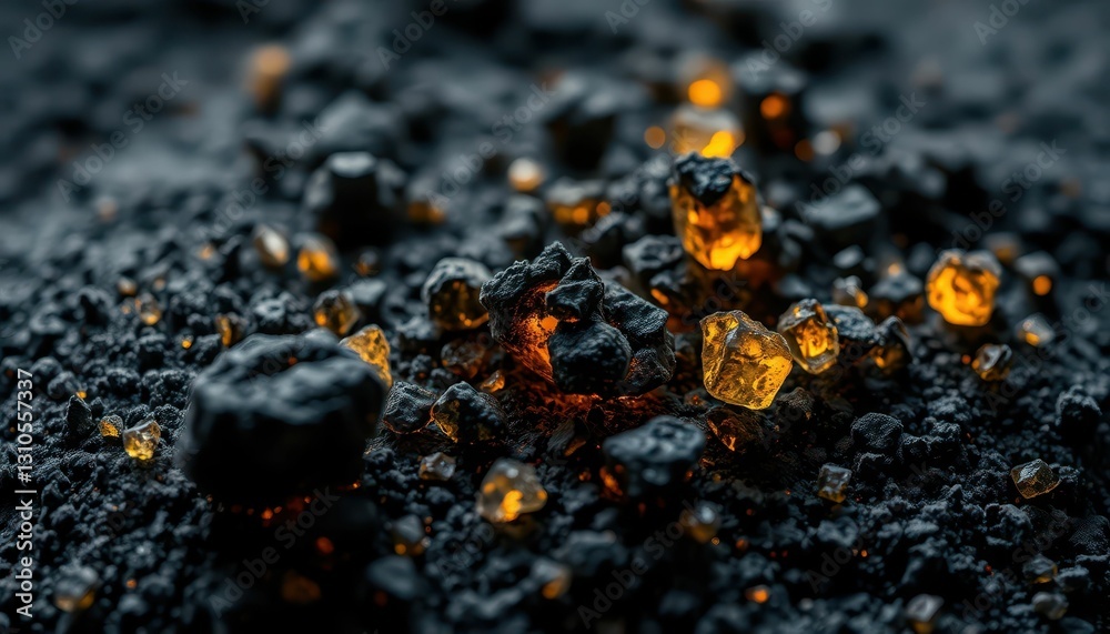Close-Up View of Glowing Crystals on Dark Textured Surface Close-Up View of Glowing Crystals on Dark Textured Surface