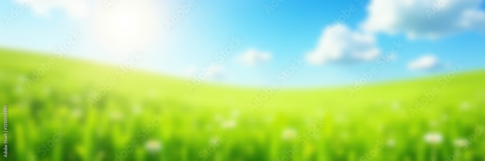 Blurred spring meadow background, sunlit, blue sky to green grass transition, beautiful, environment Blurred spring meadow background, sunlit, blue sky to green grass transition, beautiful, environment