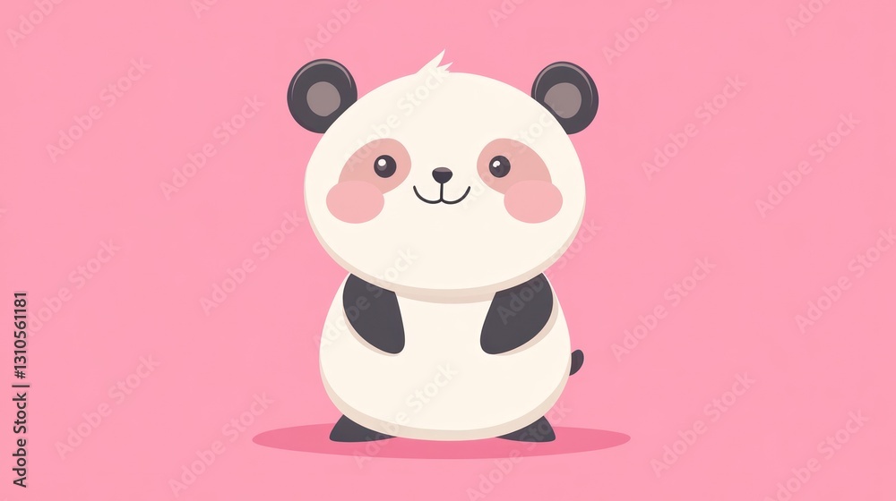 A Cute Cartoon Panda Standing on a Pink Background A Cute Cartoon Panda Standing on a Pink Background