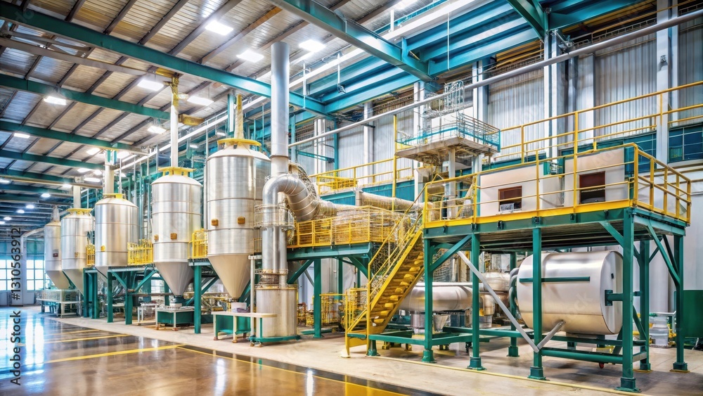 Large industrial machinery and production lines for wheat processing factory