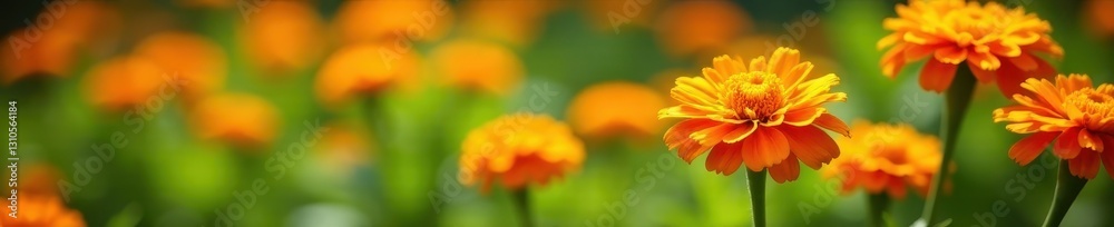 Vibrant orange calendula blossoms in sunny garden bed, bloom, agriculture, blossom Vibrant orange calendula blossoms in sunny garden bed, bloom, agriculture, blossom