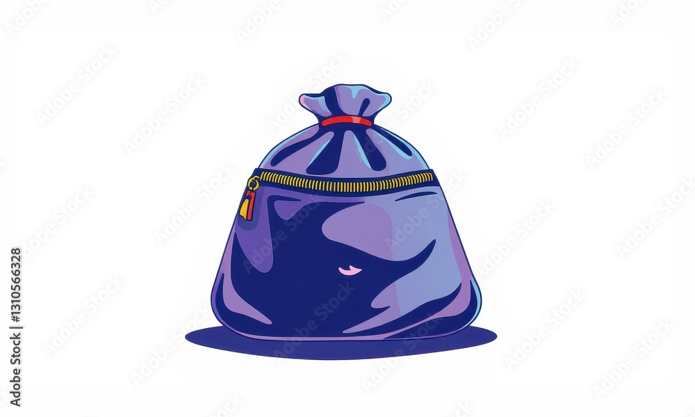 Fototapeta premium Illustrated Image of a Blue and Purple Zippered Pouch with a Red Handle and Yellow Zipper on a White Background