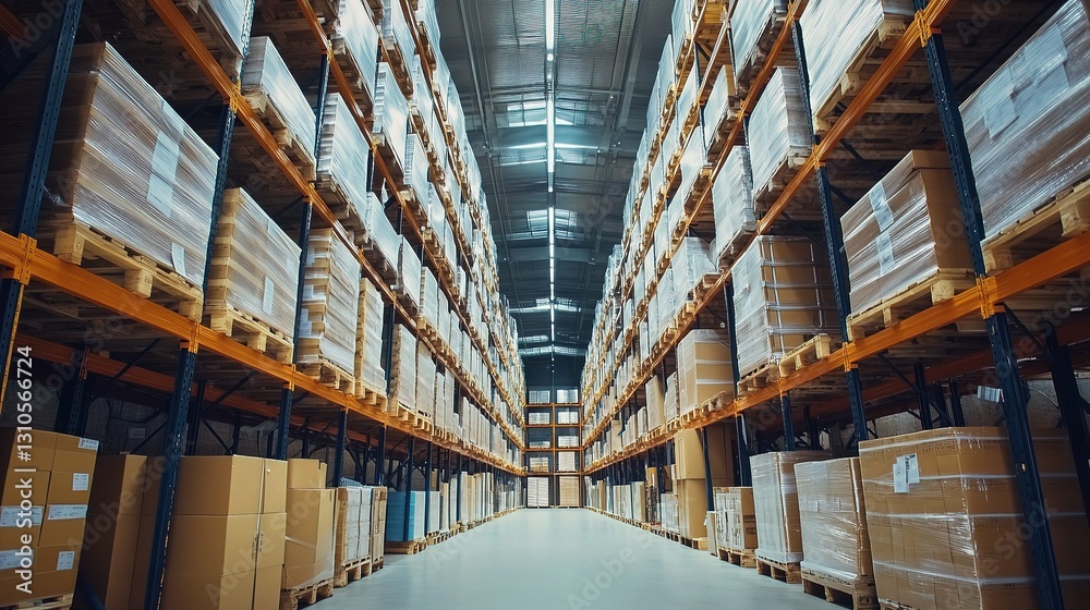 Vast Interior of Empty Warehouse with Prominent Storage Lines Vast Interior of Empty Warehouse with Prominent Storage Lines