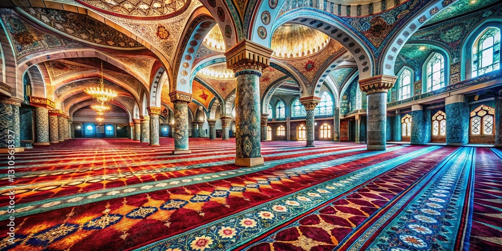 Obraz premium Long Exposure Carpet Pattern Mosque Interior - Abstract Islamic Architecture Photography