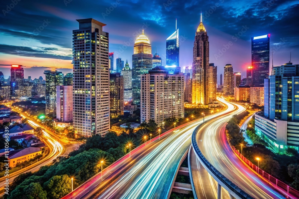 Fototapeta premium Long Exposure Cityscape: Investing in Real Estate's Bright Future