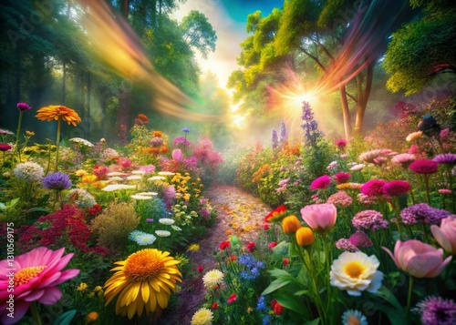 Long Exposure Floral Garden: Dreamy Digital Art Nature Photography