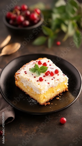 Wallpaper Mural Deliciously decorated slice of cake served on a round plate with elegant presentation and colorful icing design Torontodigital.ca