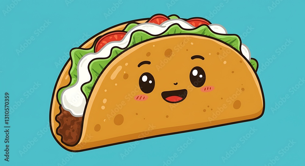 Cute Taco Character with Smiling Face and Fresh Ingredients Illustration Cute Taco Character with Smiling Face and Fresh Ingredients Illustration